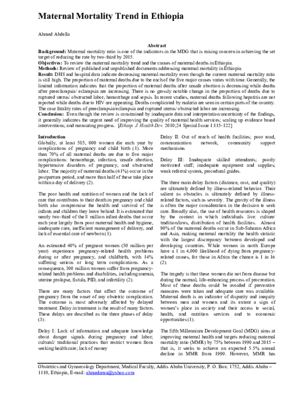 (PDF) Maternal Mortality Trend in Ethiopia