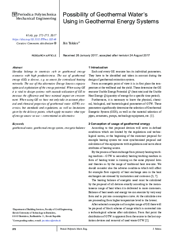 (PDF) Possibility of Geothermal Water’s Using in Geothermal Energy Systems