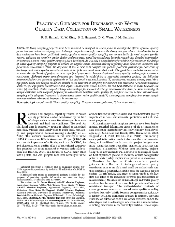 (PDF) Practical Guidance for Discharge and Water Quality Data ...