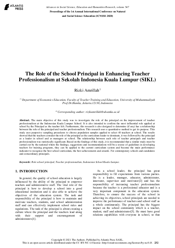 (PDF) The Role of the School Principal in Enhancing Teacher ...