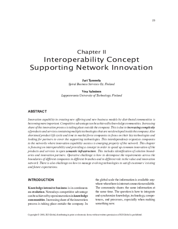 (PDF) Chapter II Interoperability Concept Supporting Network Innovation