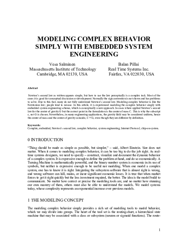 (PDF) Modeling Complex Behavior Simply with Embedded System Engineering