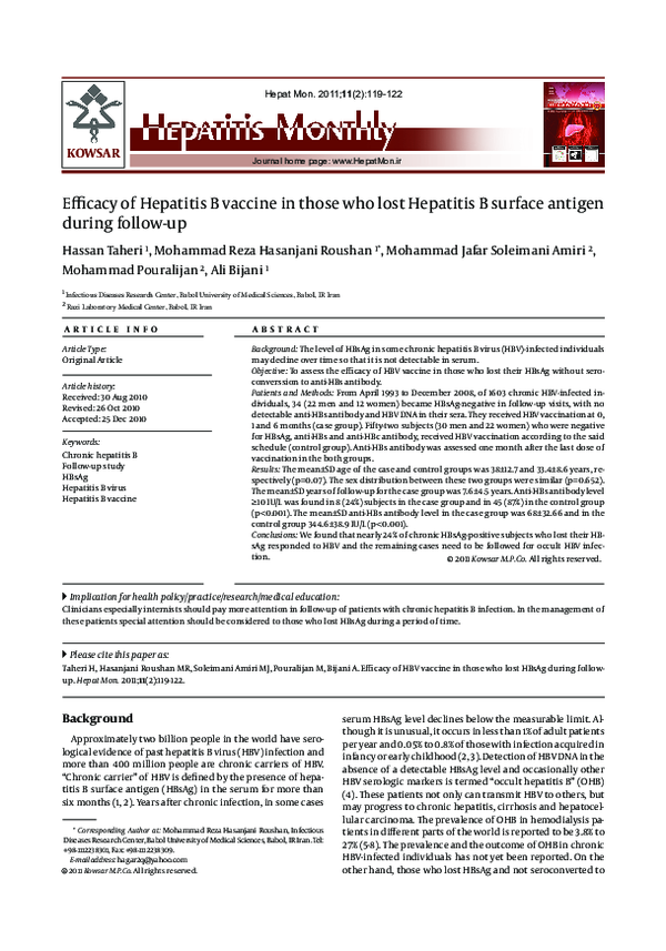 (PDF) Efficacy of Hepatitis B vaccine in those who lost Hepatitis B ...