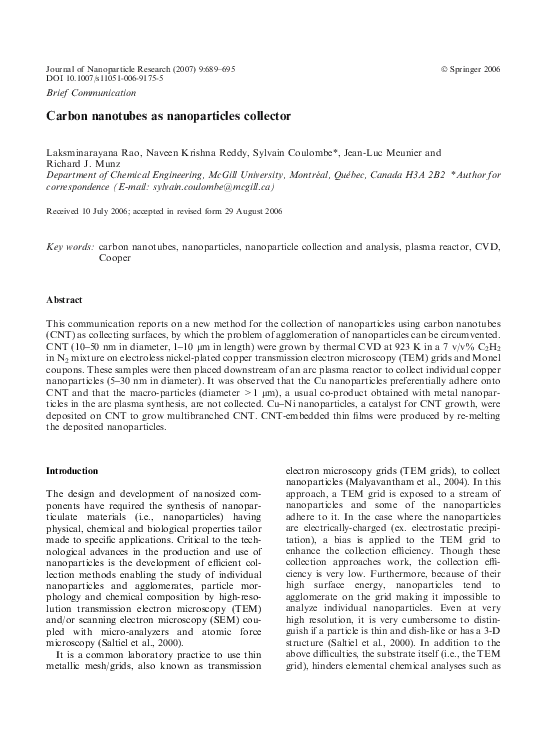 (PDF) Carbon Nanotubes As Nanoparticles Collector