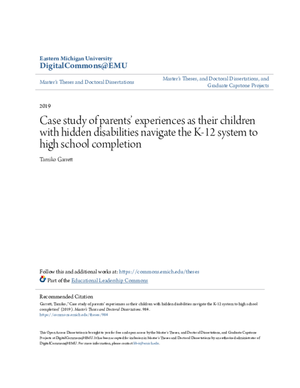 (PDF) Case study of parents’ experiences as their children with hidden ...