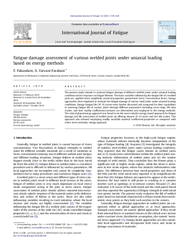 (PDF) Fatigue damage assessment of various welded joints under uniaxial ...