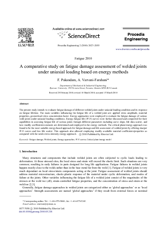 (PDF) A comparative study on fatigue damage assessment of welded joints ...