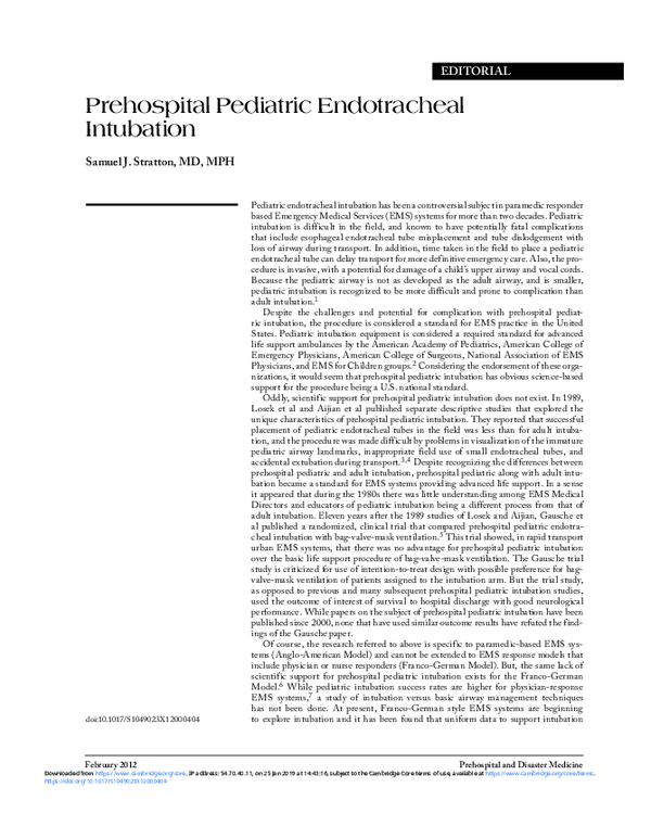 (PDF) Prehospital Pediatric Endotracheal Intubation