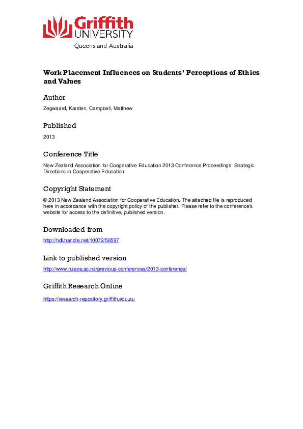 (PDF) Work Placement Influences on Students' Perceptions of Ethics and ...