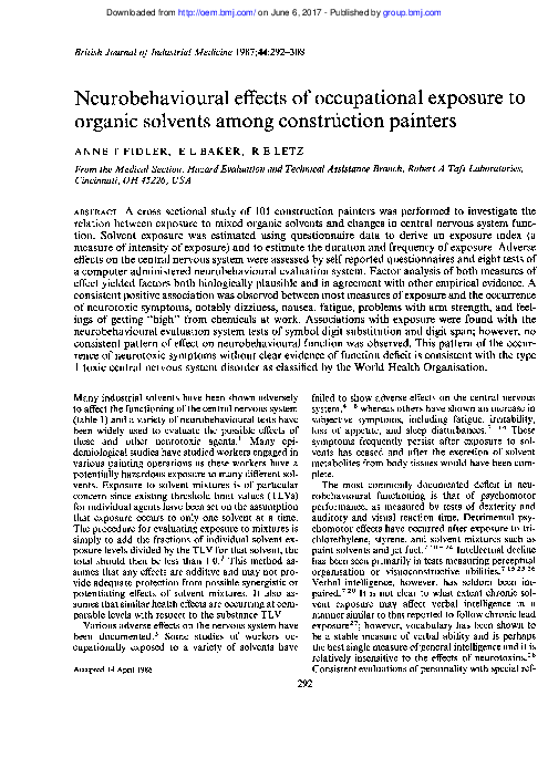 (PDF) Neurobehavioural effects of occupational exposure to organic ...