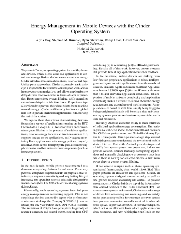 (PDF) Energy management in mobile devices with the Cinder operating system