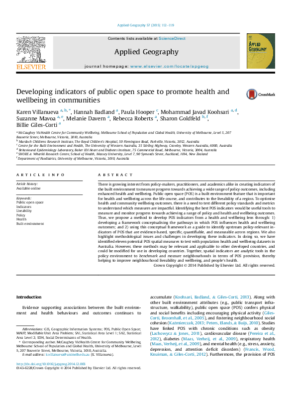 (PDF) Developing indicators of public open space to promote health and ...