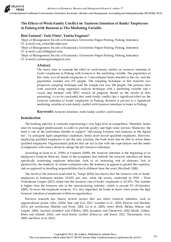 (PDF) The Effects of Work-Family Conflict on Turnover Intention of ...