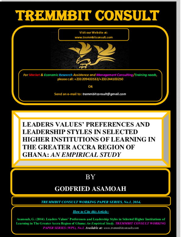 (PDF) LEADERS VALUES’ PREFERENCES AND LEADERSHIP STYLES IN SELECTED ...