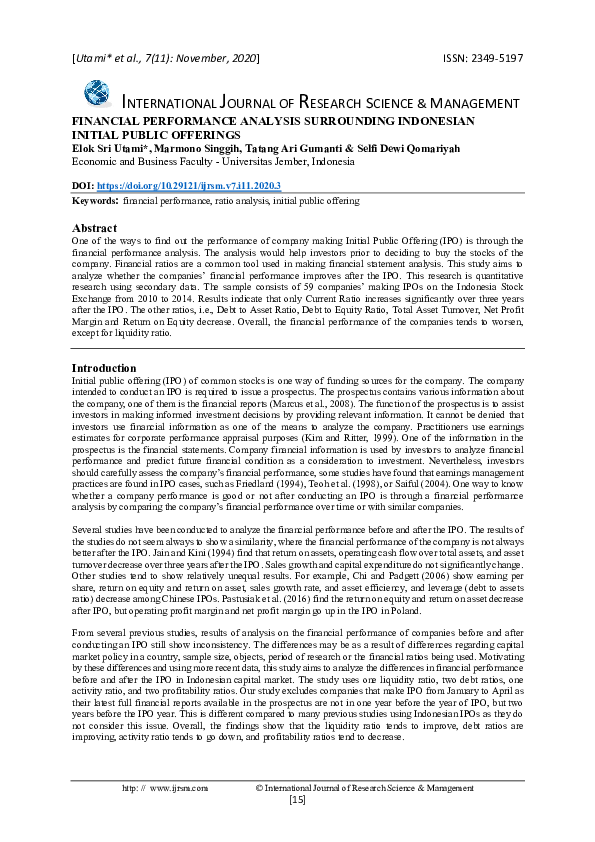 (PDF) Financial Performance Analysis Surrounding Indonesian Initial Public