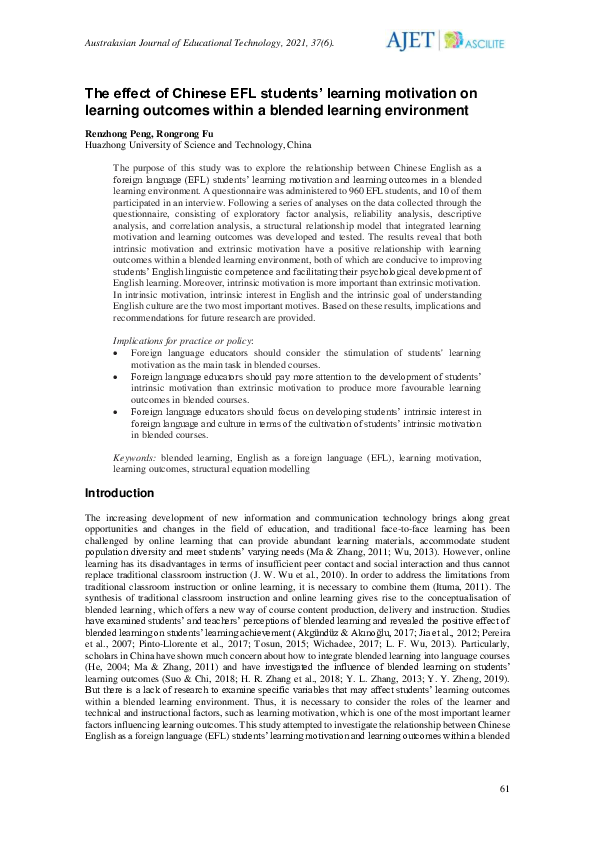 (PDF) The effect of Chinese EFL students’ learning motivation on ...
