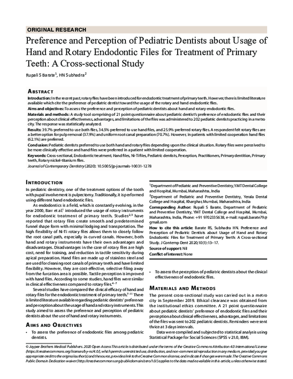 (PDF) Preference and Perception of Pediatric Dentists about Usage of
