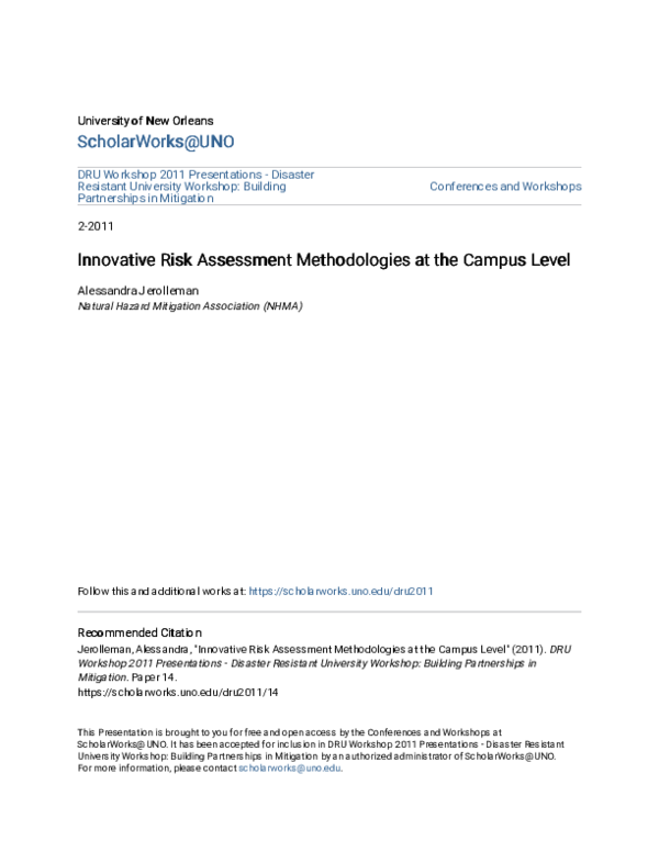 (PDF) Innovative Risk Assessment Methodologies at the Campus Level