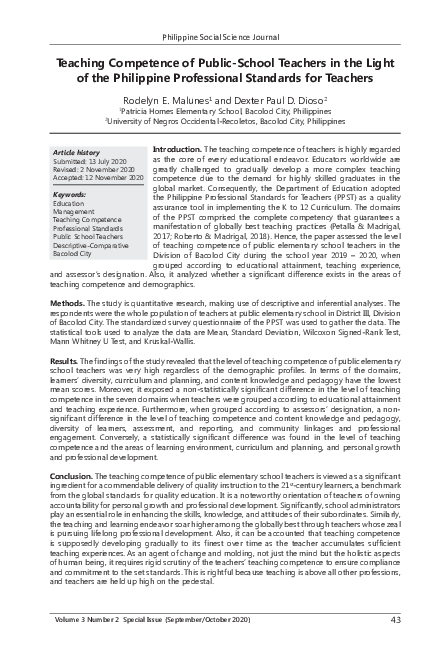 (PDF) Teaching Competence of Public School Teachers in the Light of the ...