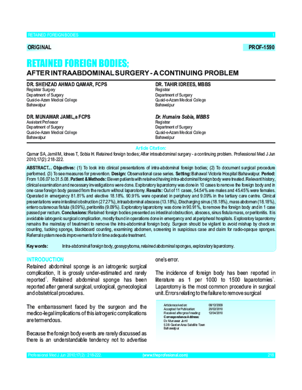 (PDF) Retained Foreign Bodies