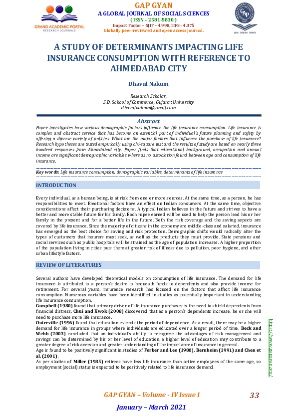 (PDF) A Study of Determinants Impacting Life Insurance Consumption with ...