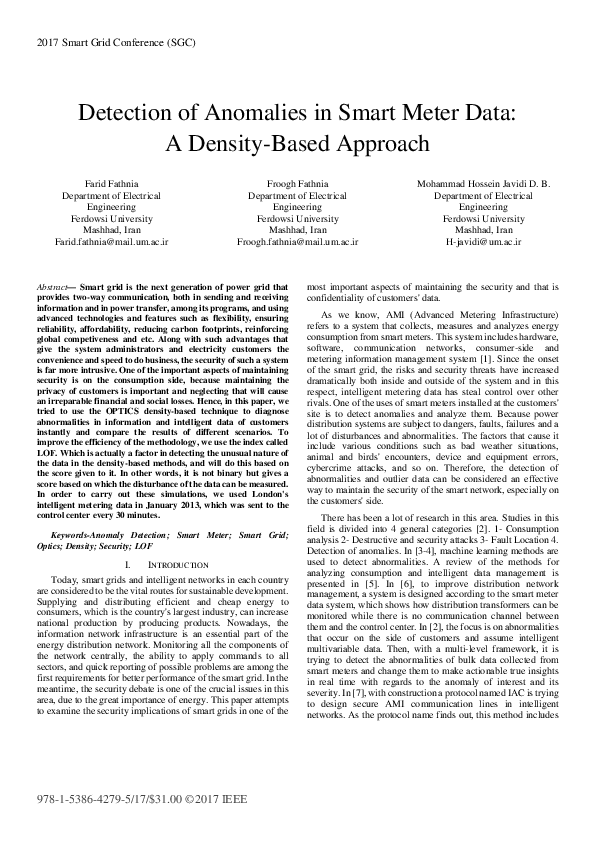 (PDF) Detection of anomalies in smart meter data: A density-based approach