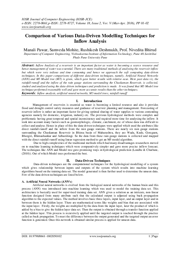 (PDF) Comparison of Various Data-Driven Modelling Techniques for Inflow ...