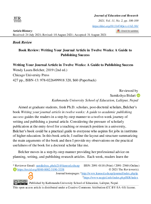  pdf book review writing your journal article in twelve weeks a