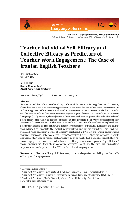 (PDF) Teacher Individual Self-Efficacy and Collective Efficacy as ...