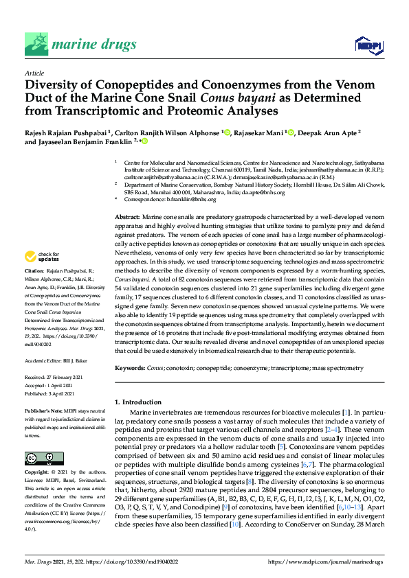 (PDF) Diversity of Conopeptides and Conoenzymes from the Venom Duct of ...