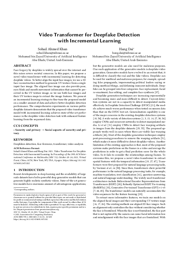 (PDF) Video Transformer for Deepfake Detection with Incremental Learning