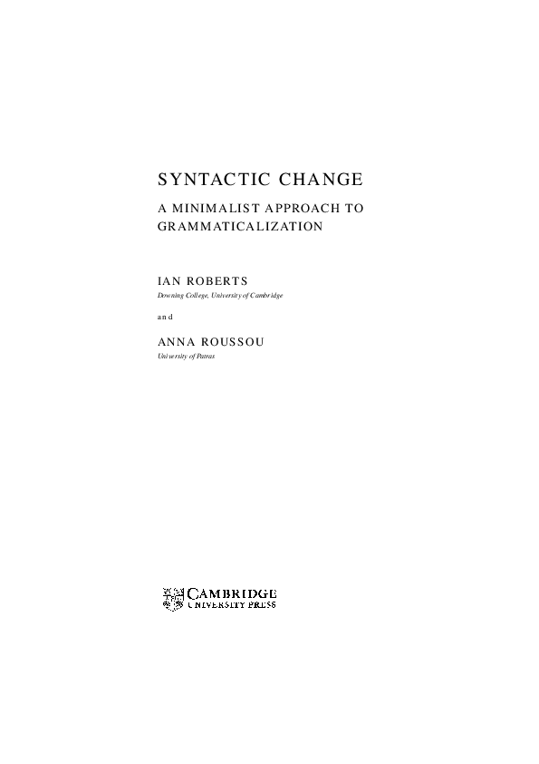 (PDF) Syntactic change: A minimalist approach to grammaticalization