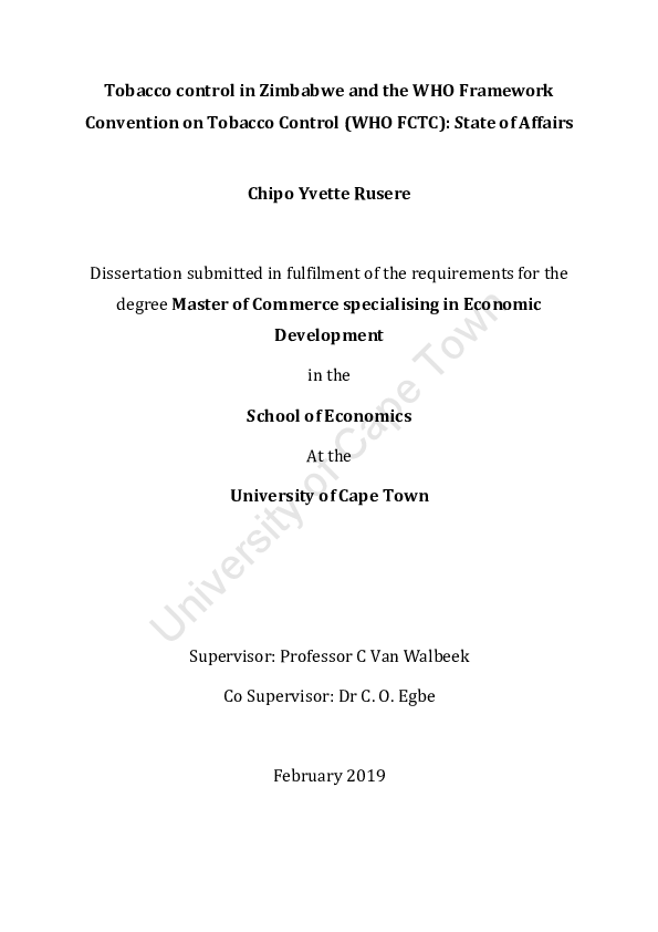 PDF) Tobacco control in Zimbabwe and the WHO Framework Convention on Tobacco  Control (WHO FCTC): State of Affairs