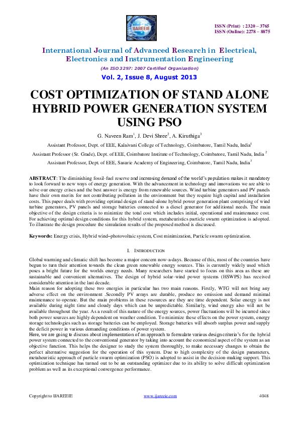 (PDF) Cost Optimization of Stand Alonehybrid Power Generation ...