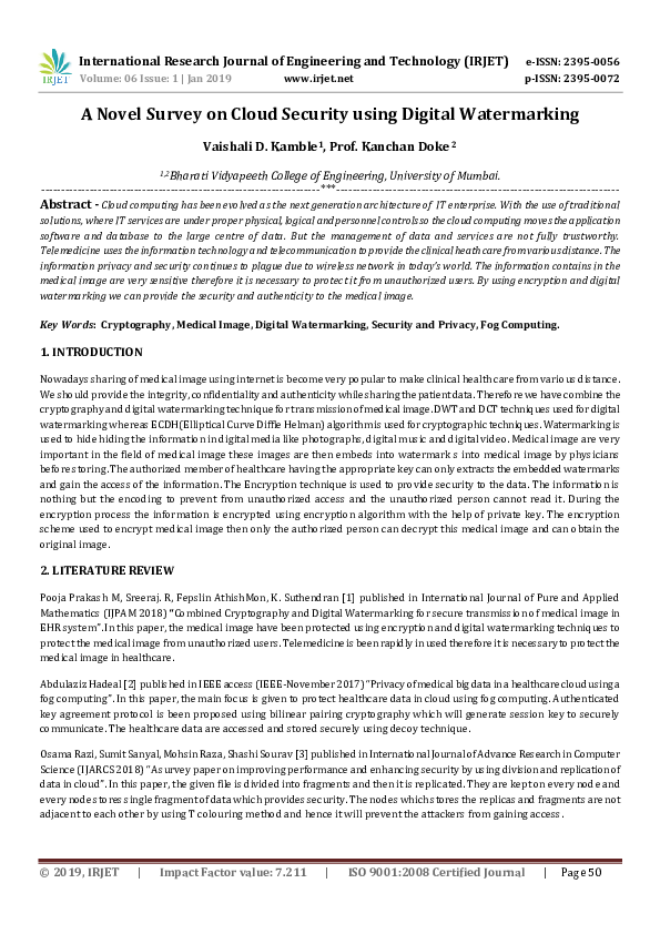 (PDF) A Novel Survey on Cloud Security using Digital Watermarking