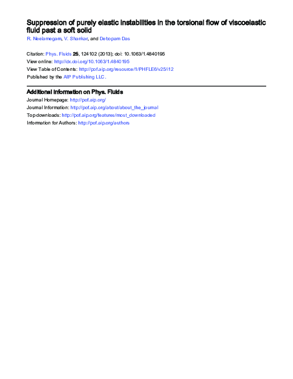 (PDF) Suppression of purely elastic instabilities in the torsional flow ...