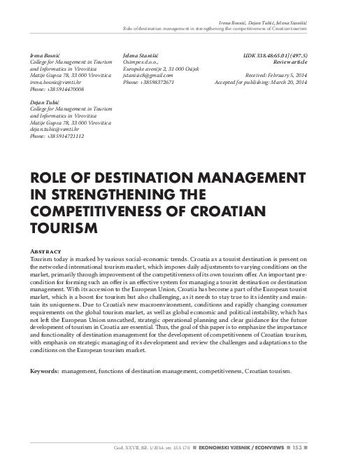 (PDF) Role of destination management in strengthening the ...