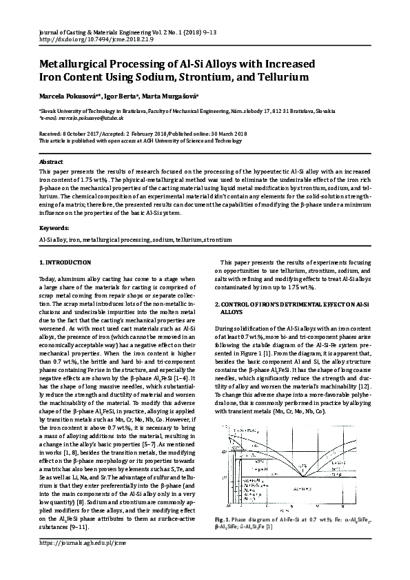 (PDF) Metallurgical Processing of Al-Si Alloys with Increased Iron ...