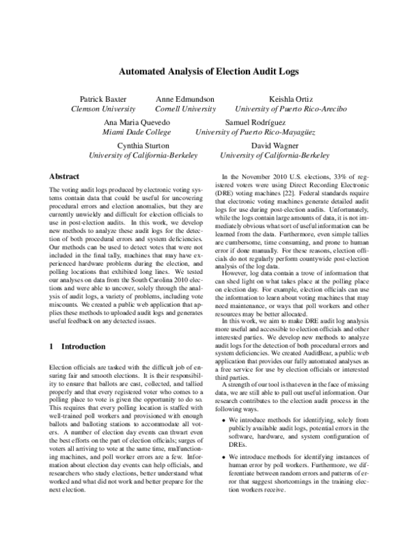 (PDF) Automated analysis of election audit logs
