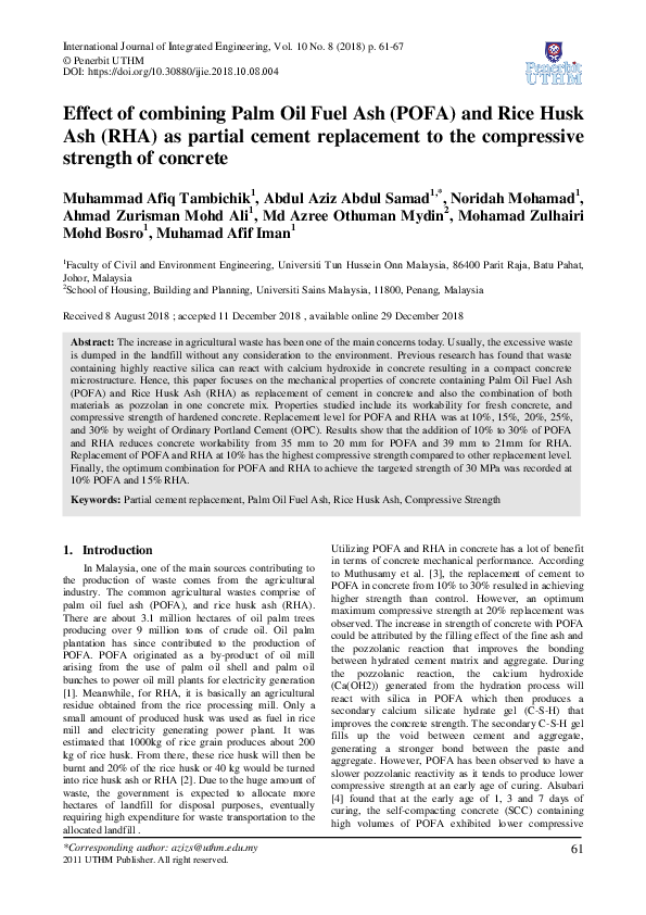 (PDF) Effect of combining Palm Oil Fuel Ash (POFA) and Rice Husk Ash ...