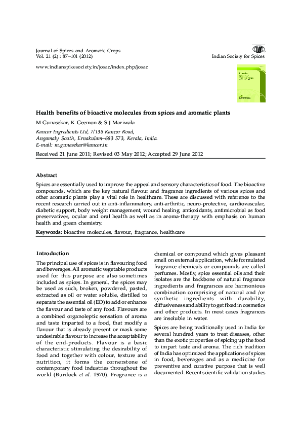 (PDF) Health benefits of bioactive molecules from spices