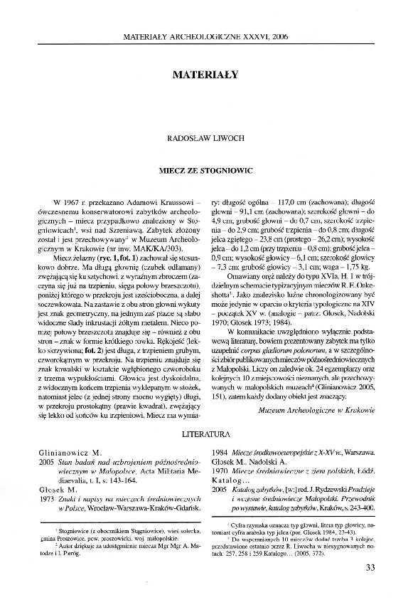 PDF) Miecz ze Stogniowic / The sword from Stogniowice