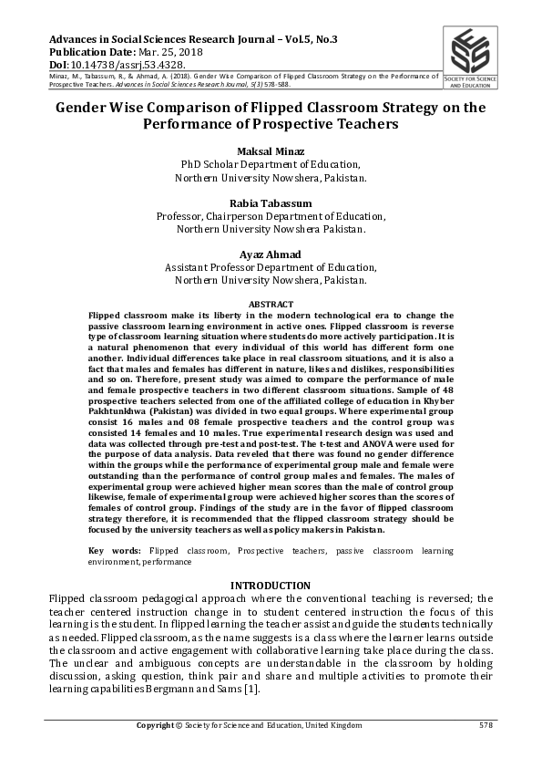 (PDF) Gender Wise Comparison of Flipped Classroom Strategy on the ...