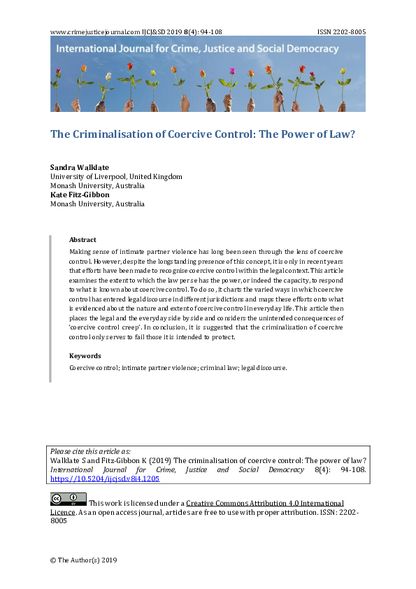 (PDF) The Criminalisation of Coercive Control: The Power of Law?
