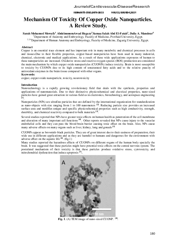 (PDF) Mechanism Of Toxicity Of Copper Oxide Nanoparticles. A Review Study