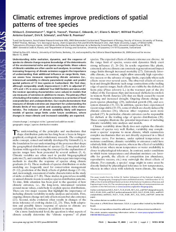(PDF) Climatic extremes improve predictions of spatial patterns of tree ...