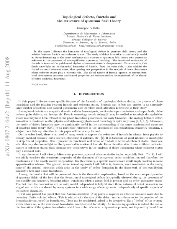 (PDF) Topological defects, fractals and the structure of quantum field ...