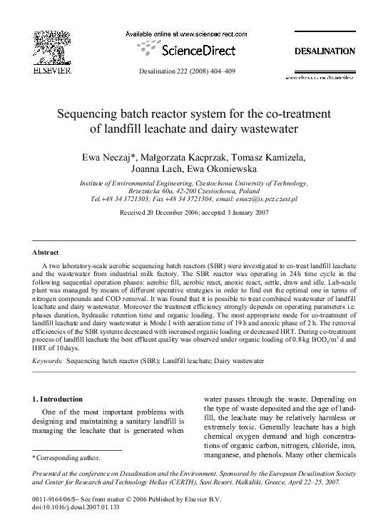 (PDF) Sequencing batch reactor system for the co-treatment of landfill ...