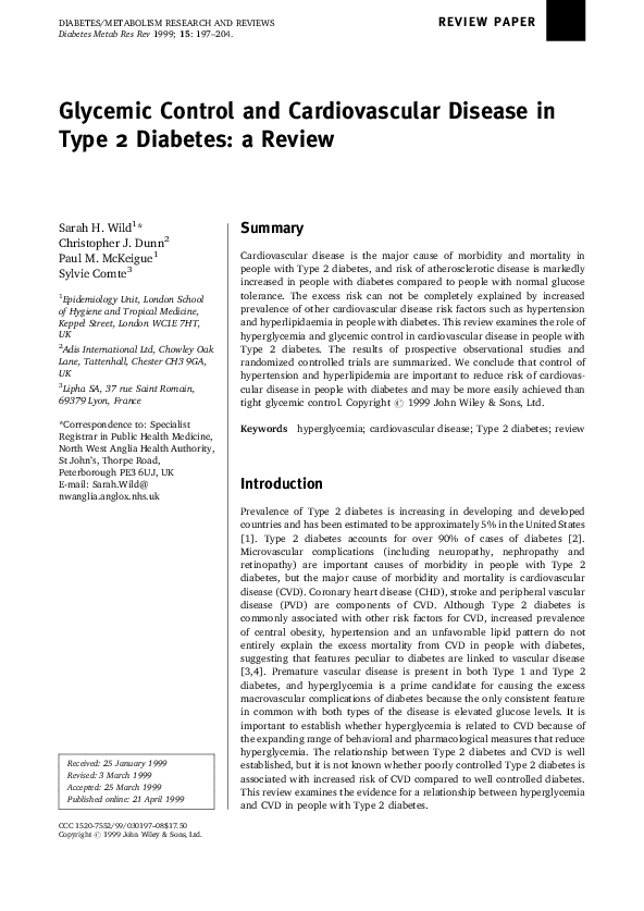 (PDF) Glycemic Control and Cardiovascular Disease In Type 2 Diabetes: a ...