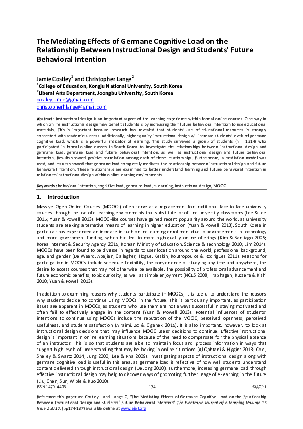 (PDF) The Mediating Effects of Germane Cognitive Load on the ...